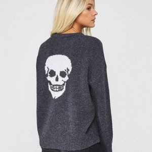 Skull Cashmere Luther Sweater, Dark Gray, White Skull on Back, 100% Cashmere